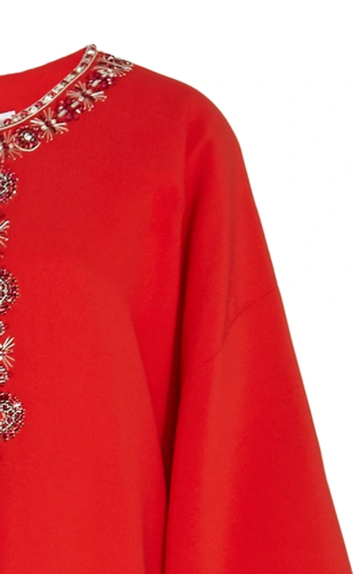 Shop Carolina Herrera Embroidered Silk Caftan In Red