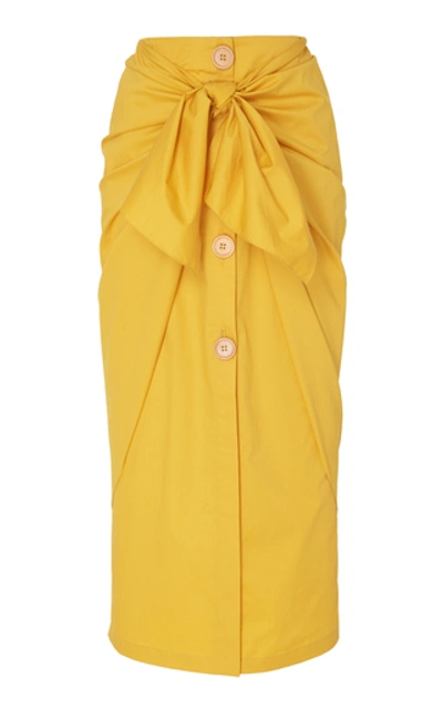 Shop Johanna Ortiz Fresh Lemon Wrap-front Cotton Midi Skirt In Yellow