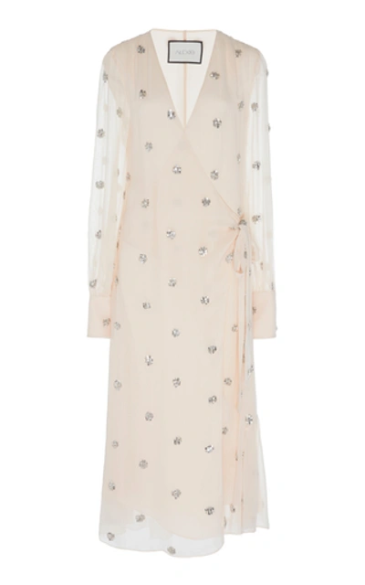 Shop Alexis Roksana Embroidered Georgette Wrap Dress In Pink