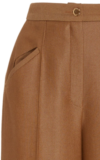 Shop Brandon Maxwell Creased Wool-silk Twill Wide-leg Pants In Brown