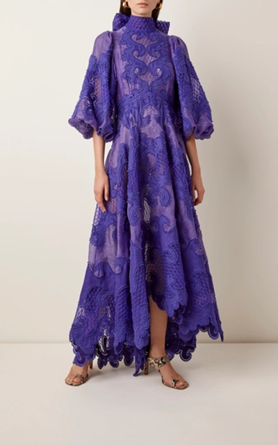 Shop Zimmermann Brightside Embroidered Linen-silk Gown In Blue