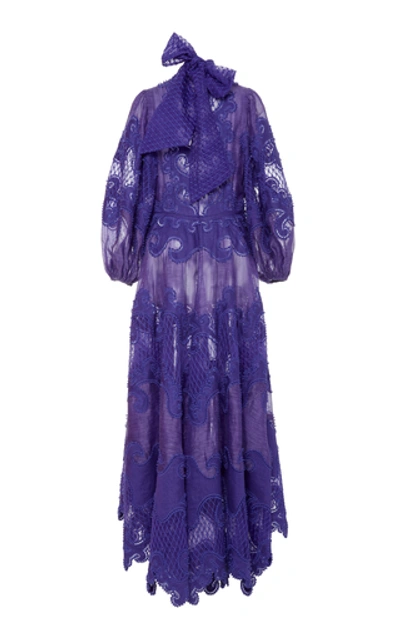 Shop Zimmermann Brightside Embroidered Linen-silk Gown In Blue