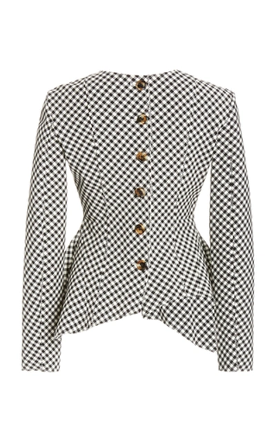 Shop A.w.a.k.e. Gingham Cotton-blend Peplum Top In Black/white