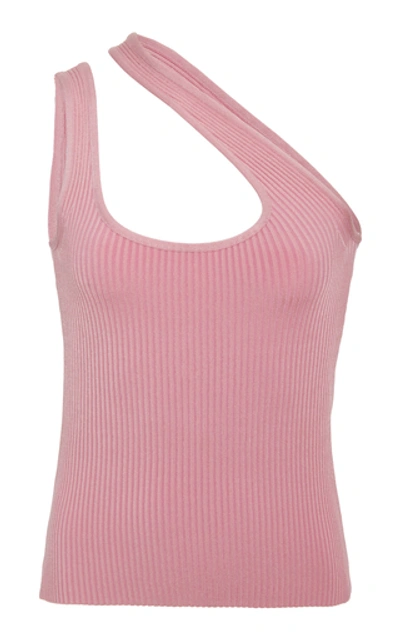 Shop Zimmermann Wavelength Asymmetric Ribbed-knit Tank Top In Pink