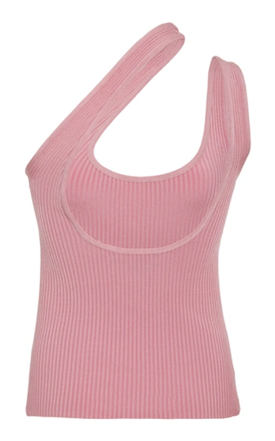 Shop Zimmermann Wavelength Asymmetric Ribbed-knit Tank Top In Pink
