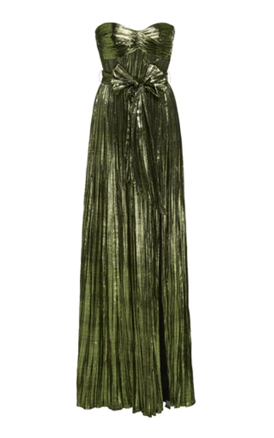 Shop Jonathan Simkhai Women's Metallic Plissã© Strapless Gown In Green