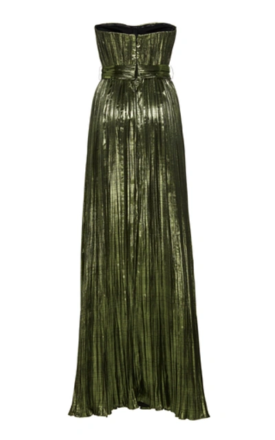 Shop Jonathan Simkhai Women's Metallic Plissã© Strapless Gown In Green