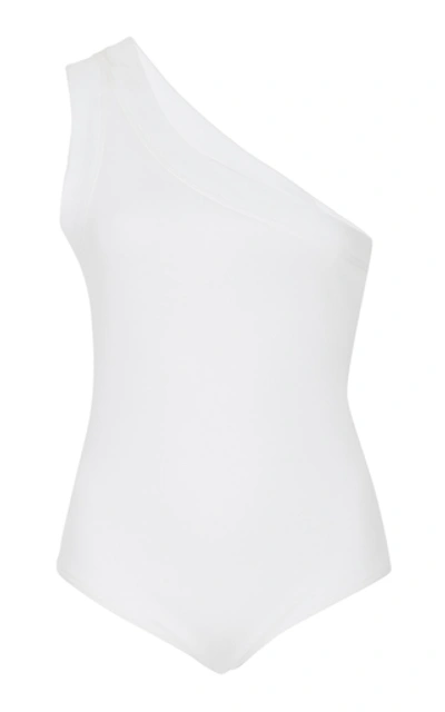 Shop Brandon Maxwell One Shoulder Cotton-blend Bodysuit In White