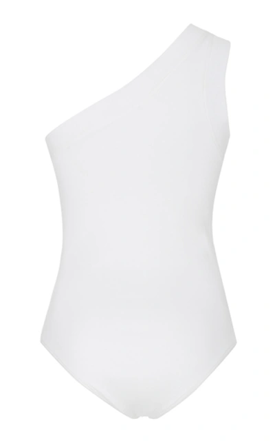 Shop Brandon Maxwell One Shoulder Cotton-blend Bodysuit In White