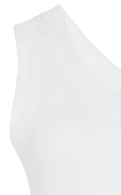 Shop Brandon Maxwell One Shoulder Cotton-blend Bodysuit In White