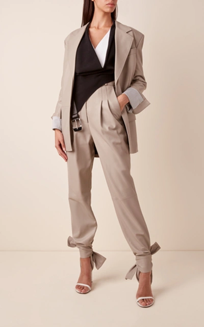 Shop Proenza Schouler Tie-detailed Pleated Leather Trousers In Grey