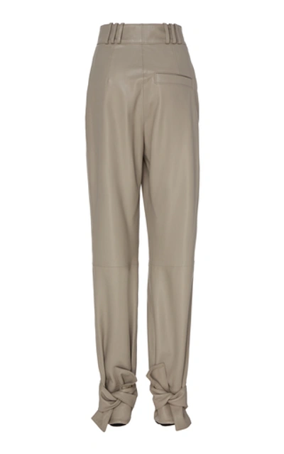 Shop Proenza Schouler Tie-detailed Pleated Leather Trousers In Grey