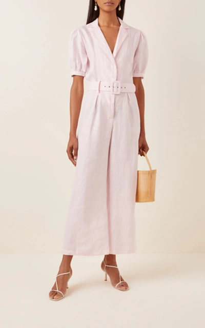 Shop Faithfull The Brand Frederikke Belted Linen Jumpsuit In Pink
