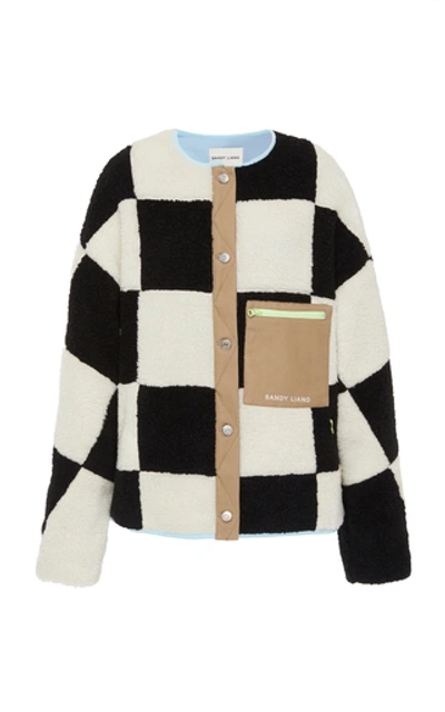 Shop Sandy Liang Pawn Oversized Checked Fleece Jacket In White