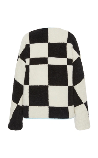 Shop Sandy Liang Pawn Oversized Checked Fleece Jacket In White