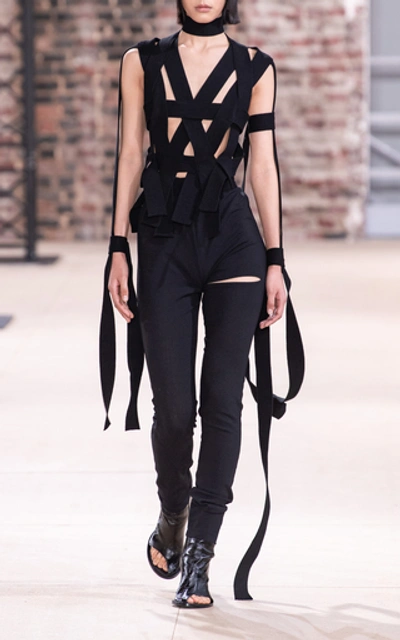 Shop Ann Demeulemeester Draped Ribbed-knit Buckled Top In Black