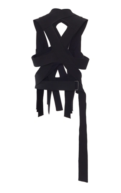 Shop Ann Demeulemeester Draped Ribbed-knit Buckled Top In Black