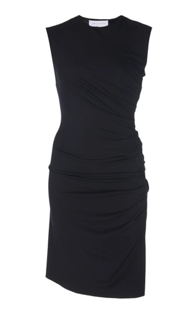 Shop Marina Moscone Ruched Stretch-jersey Tunic In Black