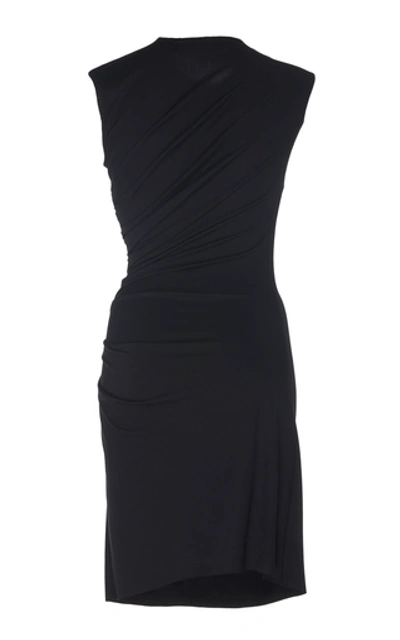 Shop Marina Moscone Ruched Stretch-jersey Tunic In Black