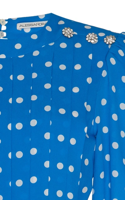 Shop Alessandra Rich Belted Embellished Polka-dot Silk Midi Dress In Blue