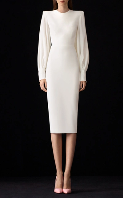 Shop Alex Perry Blunt Structured Crepe Midi Dress In White