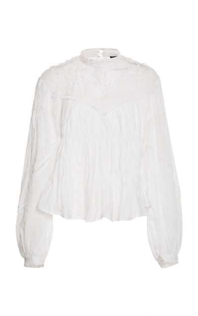 Shop Isabel Marant Samantha- Lace-trim Ramie Blouse In White