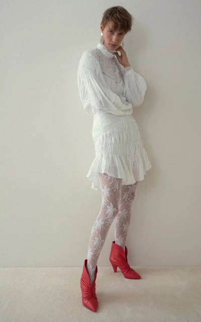Shop Isabel Marant Samantha- Lace-trim Ramie Blouse In White