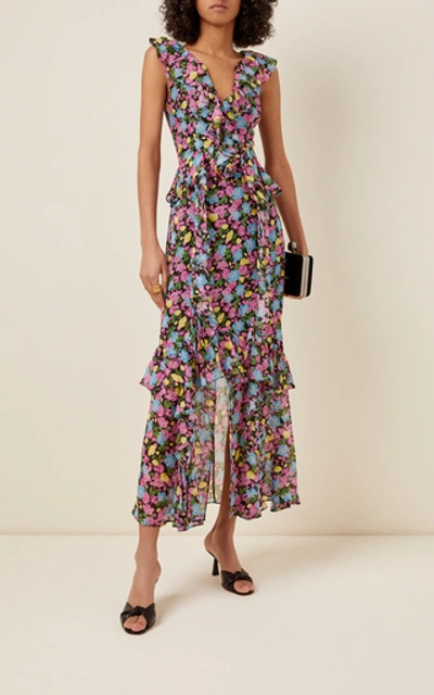 Shop Amur Evita Floral-print Silk Midi Dress