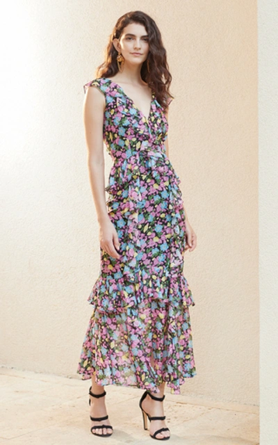 Shop Amur Evita Floral-print Silk Midi Dress