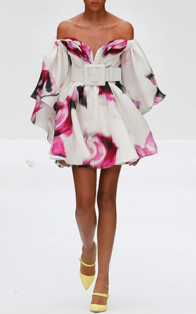 Shop Carolina Herrera Printed Silk Mini Dress In Floral