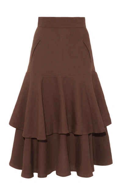 Shop Anna Mason Carmen Linen Tiered Skirt In Brown