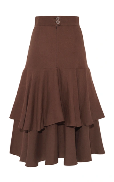 Shop Anna Mason Carmen Linen Tiered Skirt In Brown