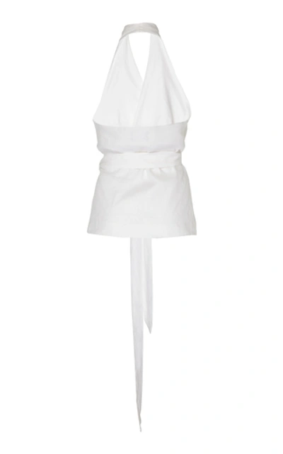 Shop Albus Lumen Picolo Wrap-effect Halterneck Linen Top In White
