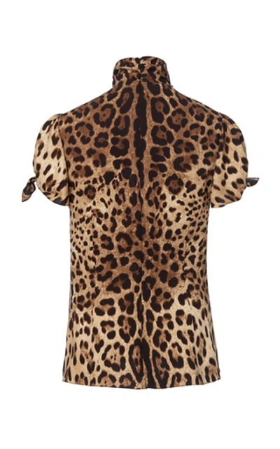 Shop Dolce & Gabbana Bow-detailed Printed Silk-blend Blouse In Animal