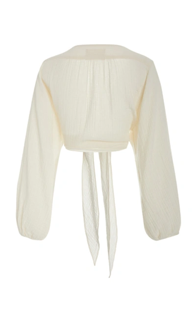 Shop Anaak Bianca Tie-front Cotton Blouse In White