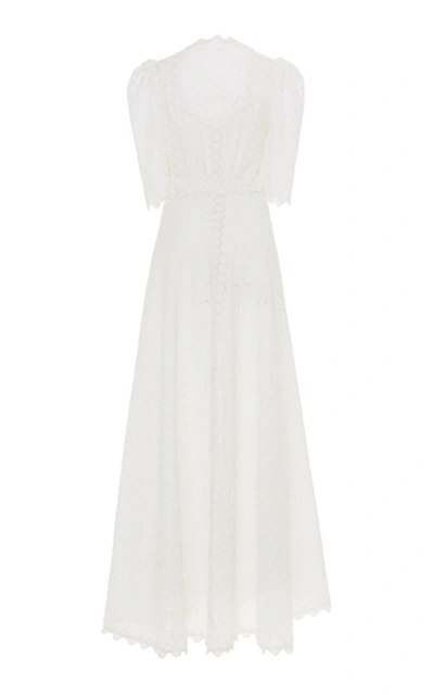 Shop Luisa Beccaria Broderie Anglaise Linen Maxi Dress In White