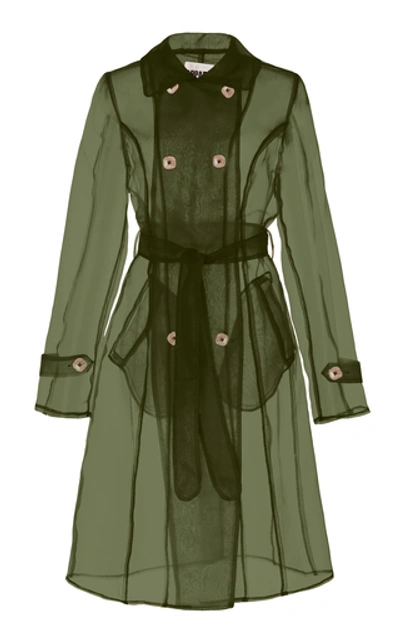 Shop Apparis Oliva Organza Sheer Trench Coat In Green