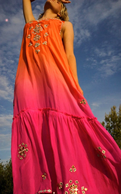 Shop Juliet Dunn Ombre Embroidered Silk Maxi Dress In Orange