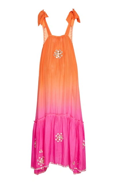 Shop Juliet Dunn Ombre Embroidered Silk Maxi Dress In Orange