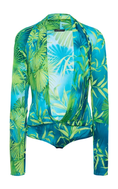 Shop Versace Jungle-printed Crepe Bodysuit