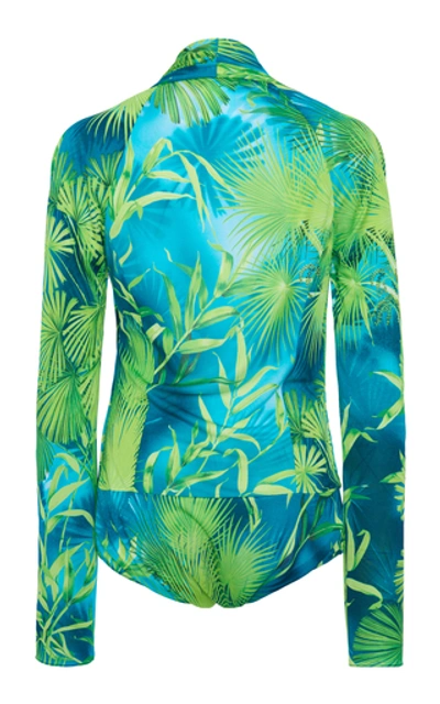 Shop Versace Jungle-printed Crepe Bodysuit