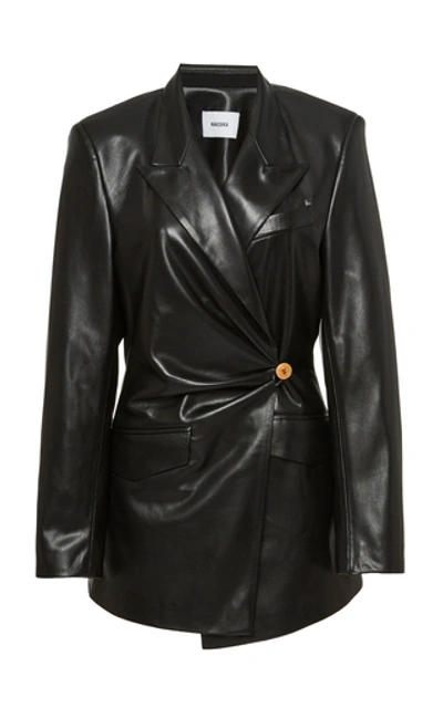 Shop Nanushka Blair Ruched Leather Blazer In Black