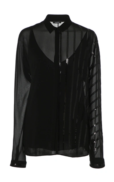 Shop Akris Sequined-embellished Silk-georgette Blouse In Black