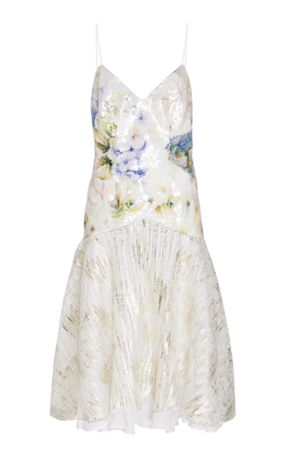 Shop Rodarte Floral-print Sequin Lamé Slip Dress