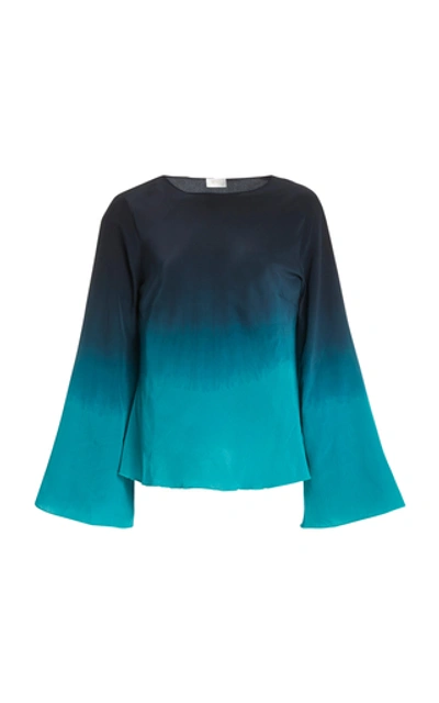 Shop Rixo London Demi Ombre Silk Top In Blue