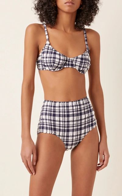 Shop Solid & Striped Ginger High-rise Bikini Bottoms In Plaid