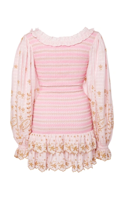 Shop Loveshackfancy Celia Gilded Smocked Dress In Pink