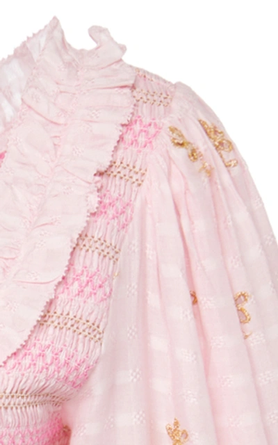 Shop Loveshackfancy Celia Gilded Smocked Dress In Pink