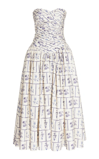 Shop Khaite Cleo Strapless Cotton Dress In Multi