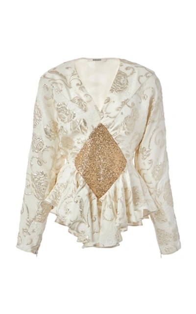 Shop Rodarte Sequin-detailed Jacquard Blouse In Gold